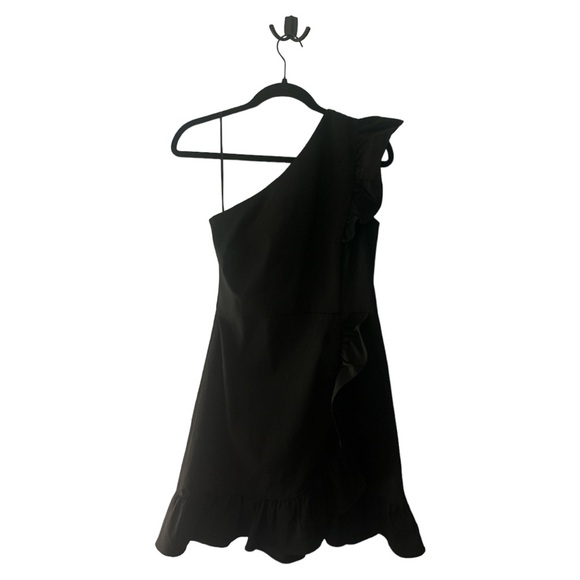J Crew Black One Shoulder Ruffle Dress Party Cocktail Mini Dress - Picture 1 of 13
